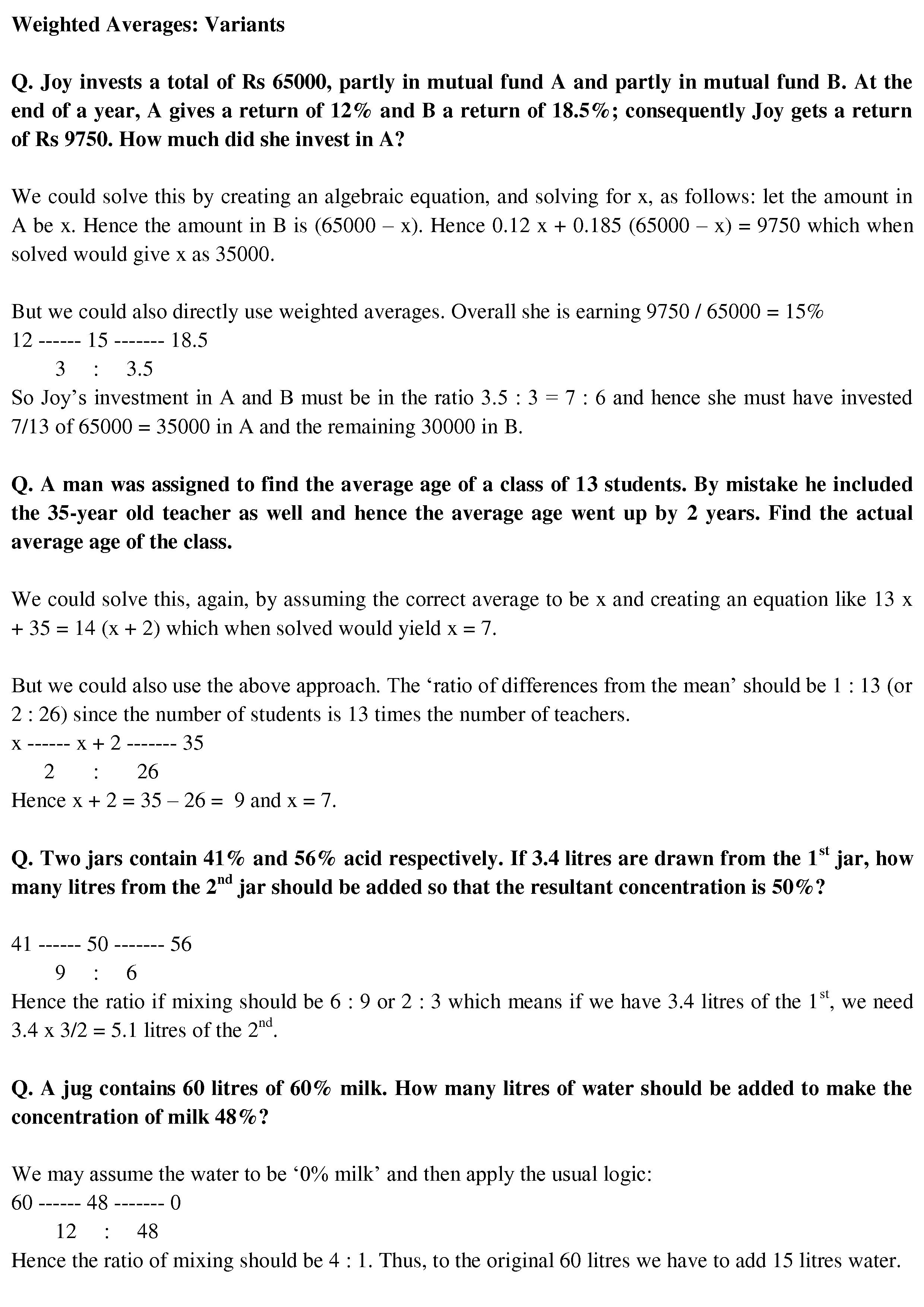 Weighted Average Math Problem Weighted Averages – 2 – CAT-holics