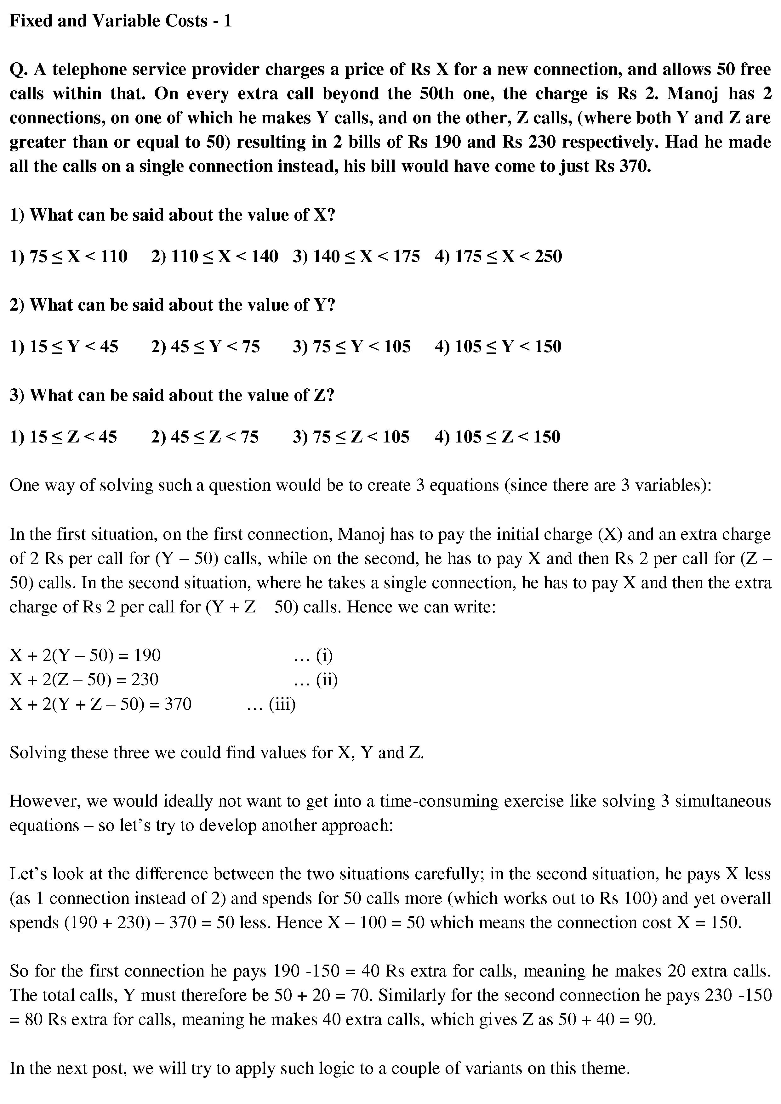 Fixed And Variable Math Problem Fixed and Variable Costs – 1 – CAT-holics